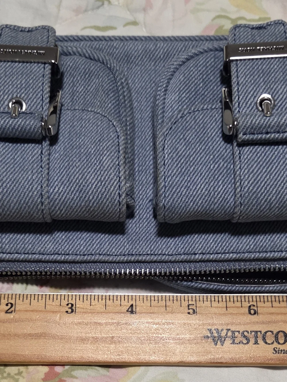 Michael Kors Light Blue  Denim Double Pocket Shoulder Bag with Silver Hardware